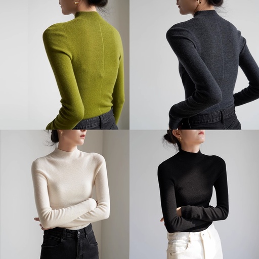 [743208320586] Ss Studio Seamless One-Piece Work Clothing Elegant Half Turtleneck Wool Knitwear Women's Autumn Bottoming Top